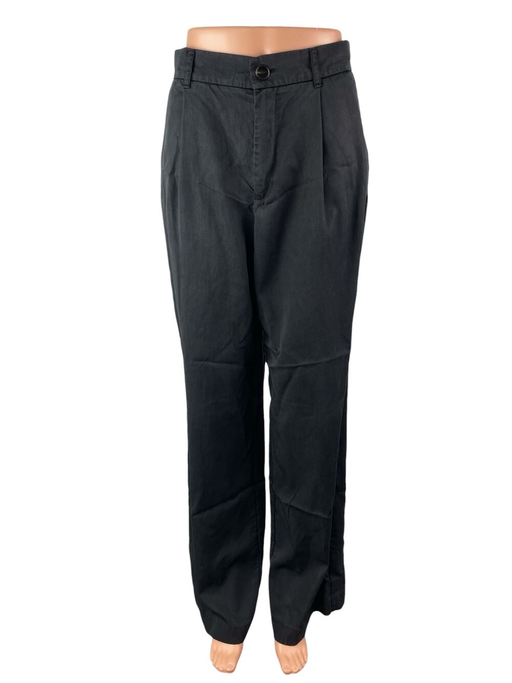 Zara Women's Black High Rise Pleated Relaxed Straight Leg Trousers Pants Size S